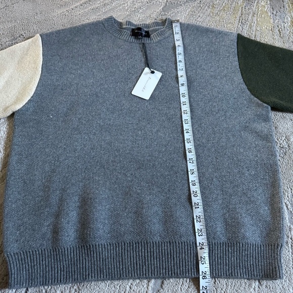 Line & Dot Dani sweater colorblock crewneck gray olive green cream small new - Picture 7 of 8